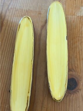 VINTAGE pair Italian yellow ceramic olive dishes